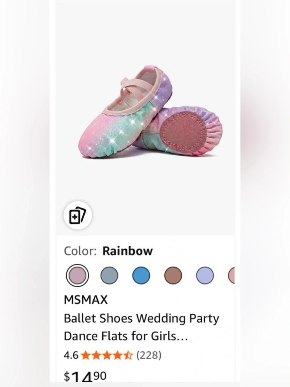 Girls Rainbow Glitter Ballet Slippers with Pink Trim